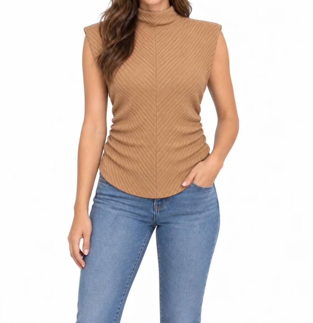 NEW MAC & ME funnel neck side ruched top in beige